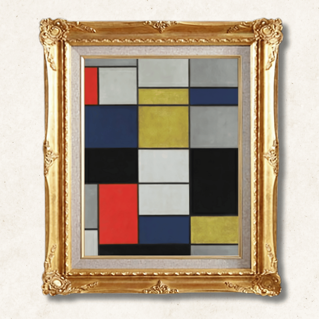 Piet Mondrian - Broad Composition A with Black, Red, Gray, Yellow, and Blue. | Hand-Painted Oil Painting Framed for Home Decor - Commodore Club Art