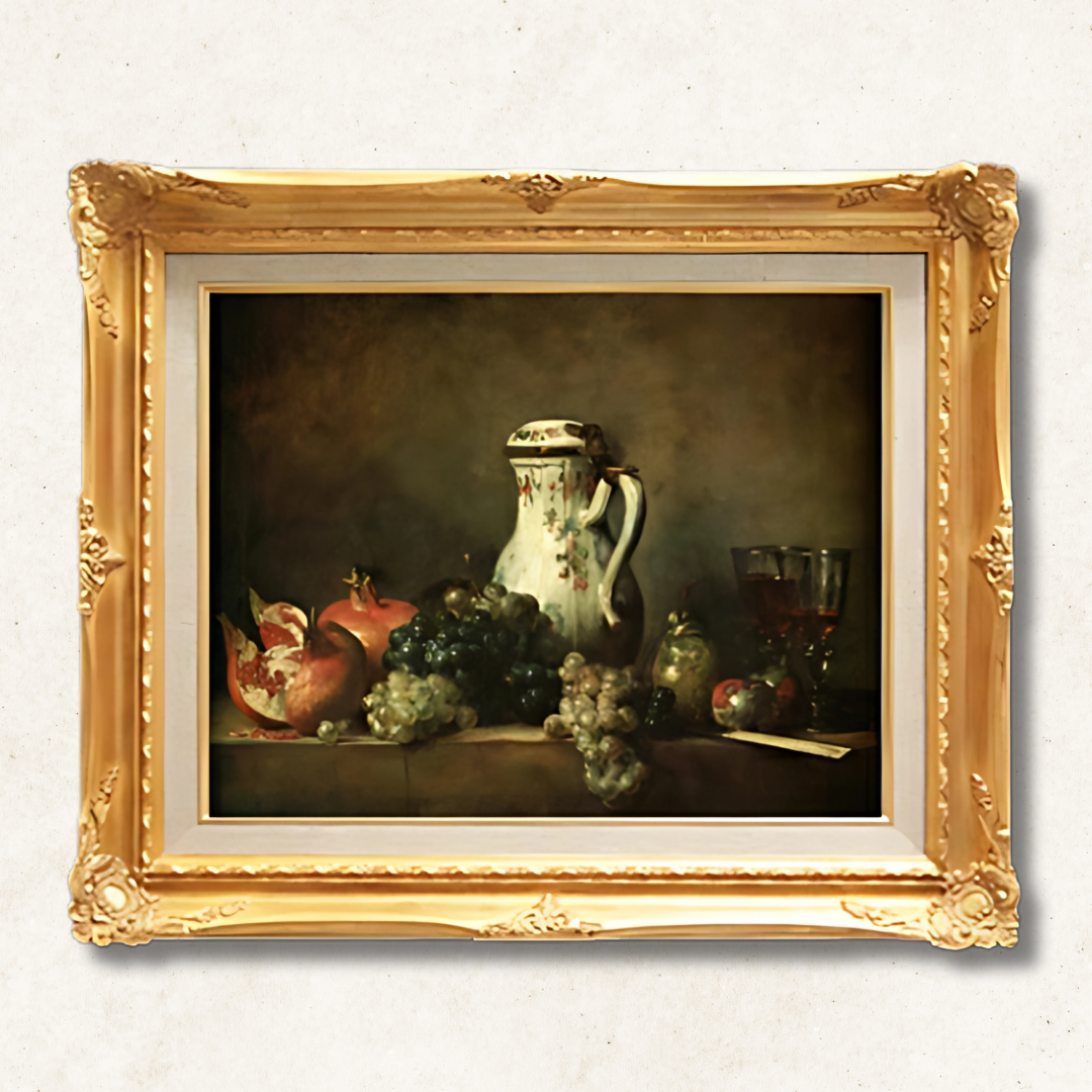 Jean-Baptiste Chardin - Grapes and Pomegranate F6 | Gallery-Quality Hand-Painted Oil Painting