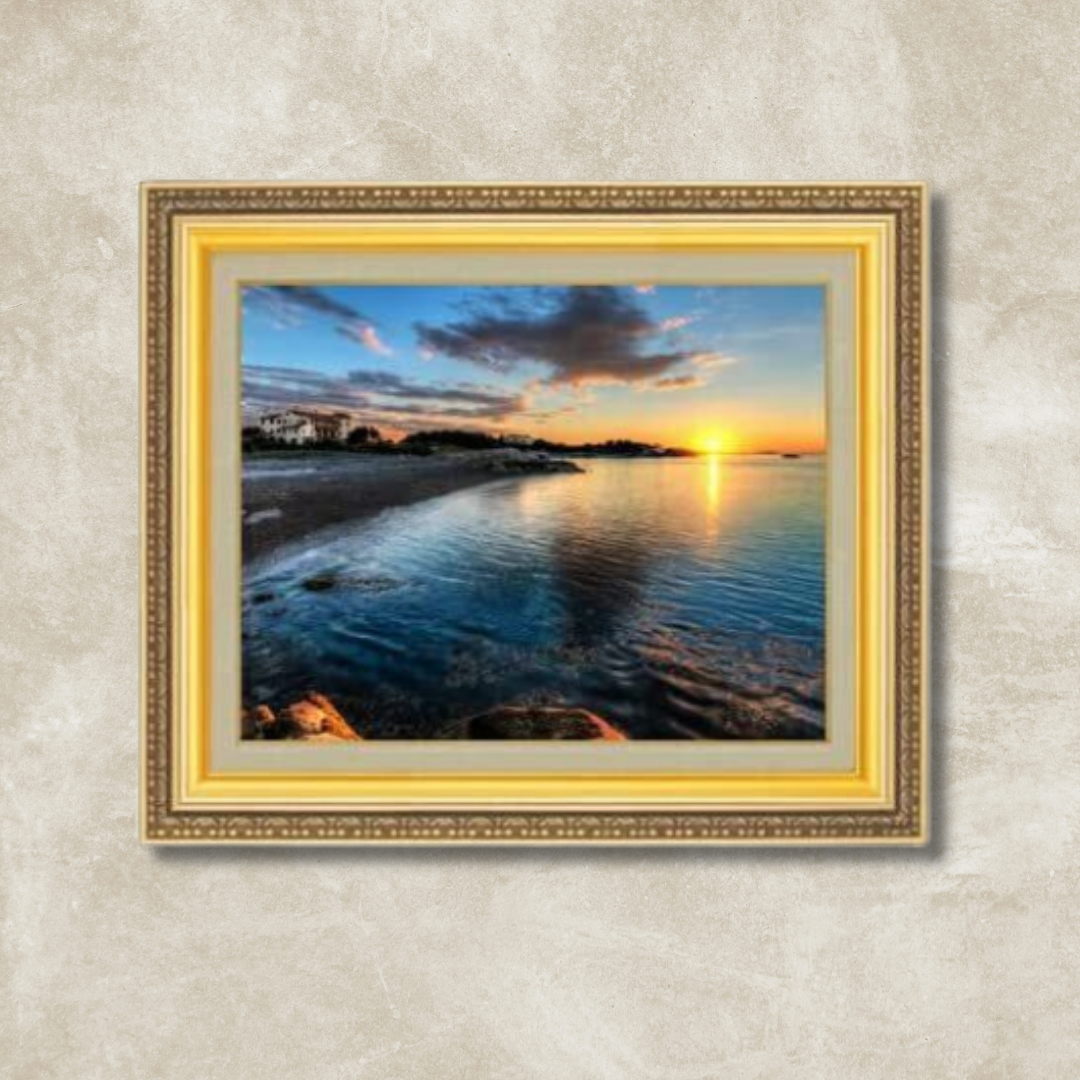 Morning Seashore landscape painting with golden frame