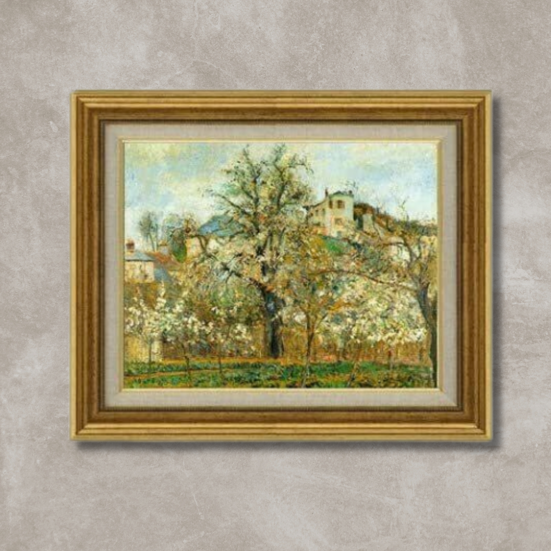 Camille Pissarro | The vegetable garden with trees in blossom spring pontoise  F6