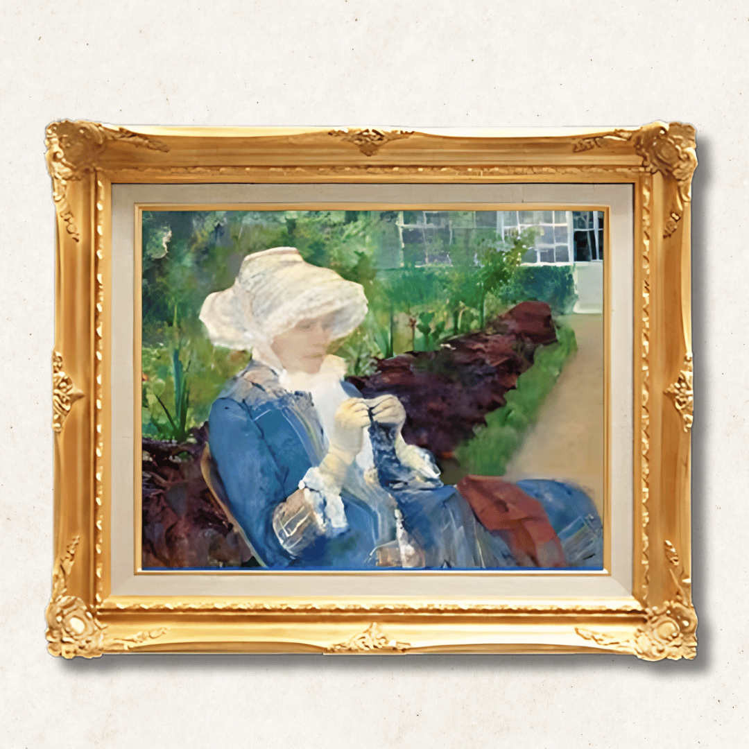 Mary Stevenson Cassatt - Lydia Crocheting in the Garden at Marly  F6 | Hand-Painted Oil Painting Framed for Home Decor - Commodore Club Art