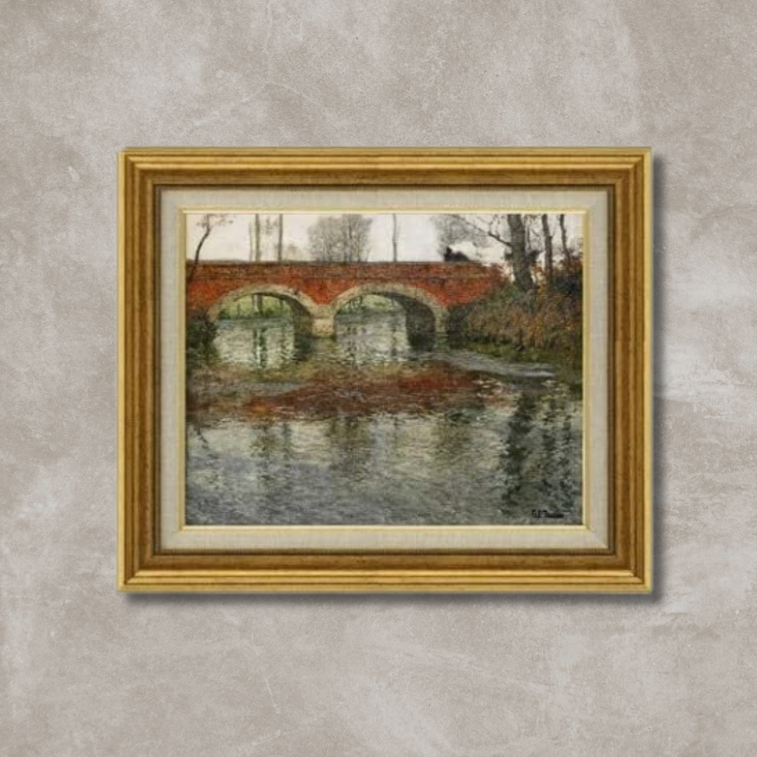 Frits Thaulow | French River Landscape with a Stone Bridge F6