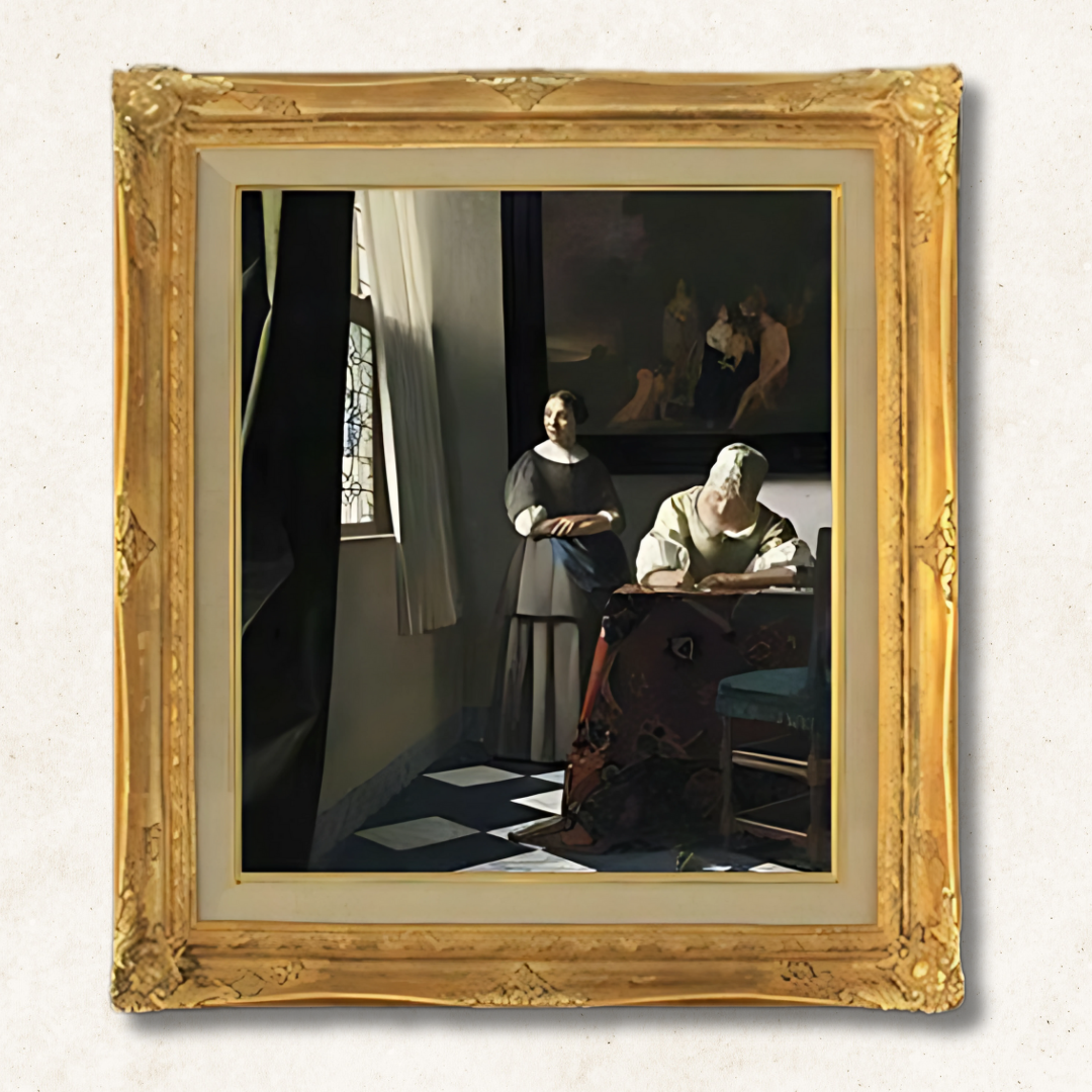 Johannes Vermeer - Lady Writing a Letter with her Maid   F10 | Premium Hand-Painted Oil Painting