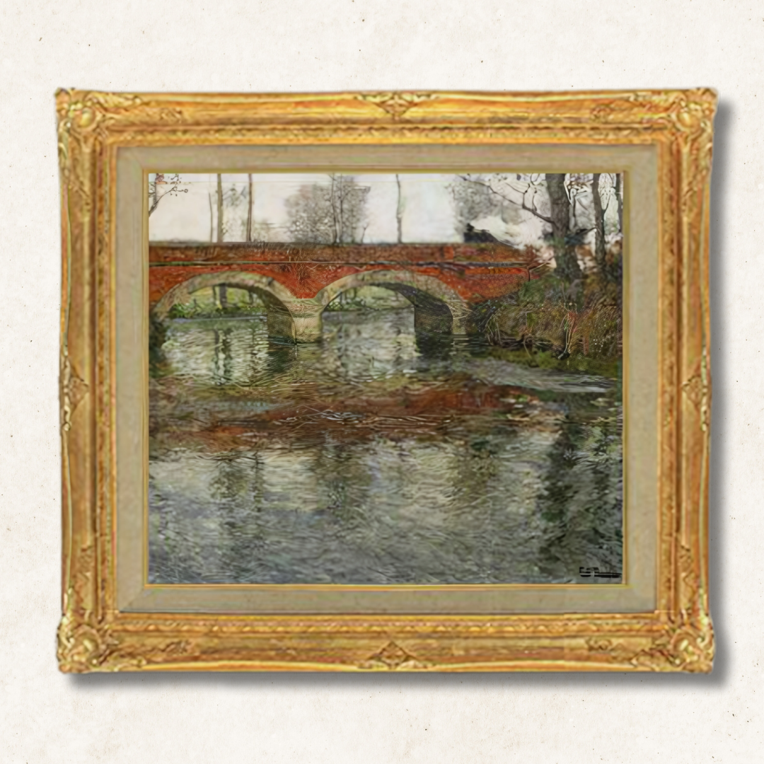 Frits Thaulow - French River Landscape with a Stone Bridge  F10 | Premium Hand-Painted Oil Painting