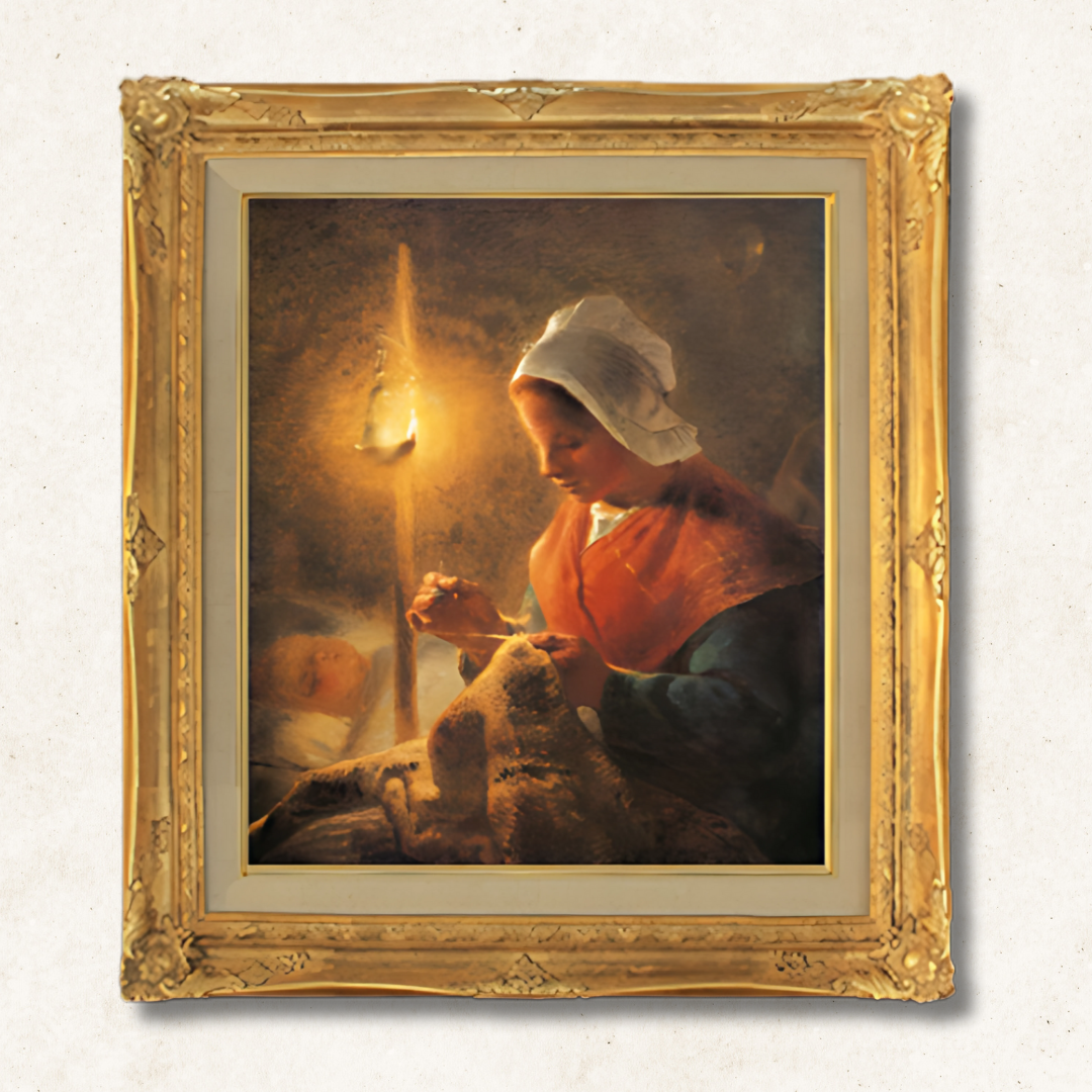 Jean-François Millet - Woman Sewing by the Lamp  F10 | Hand-Painted Oil Painting Framed for Home Decor