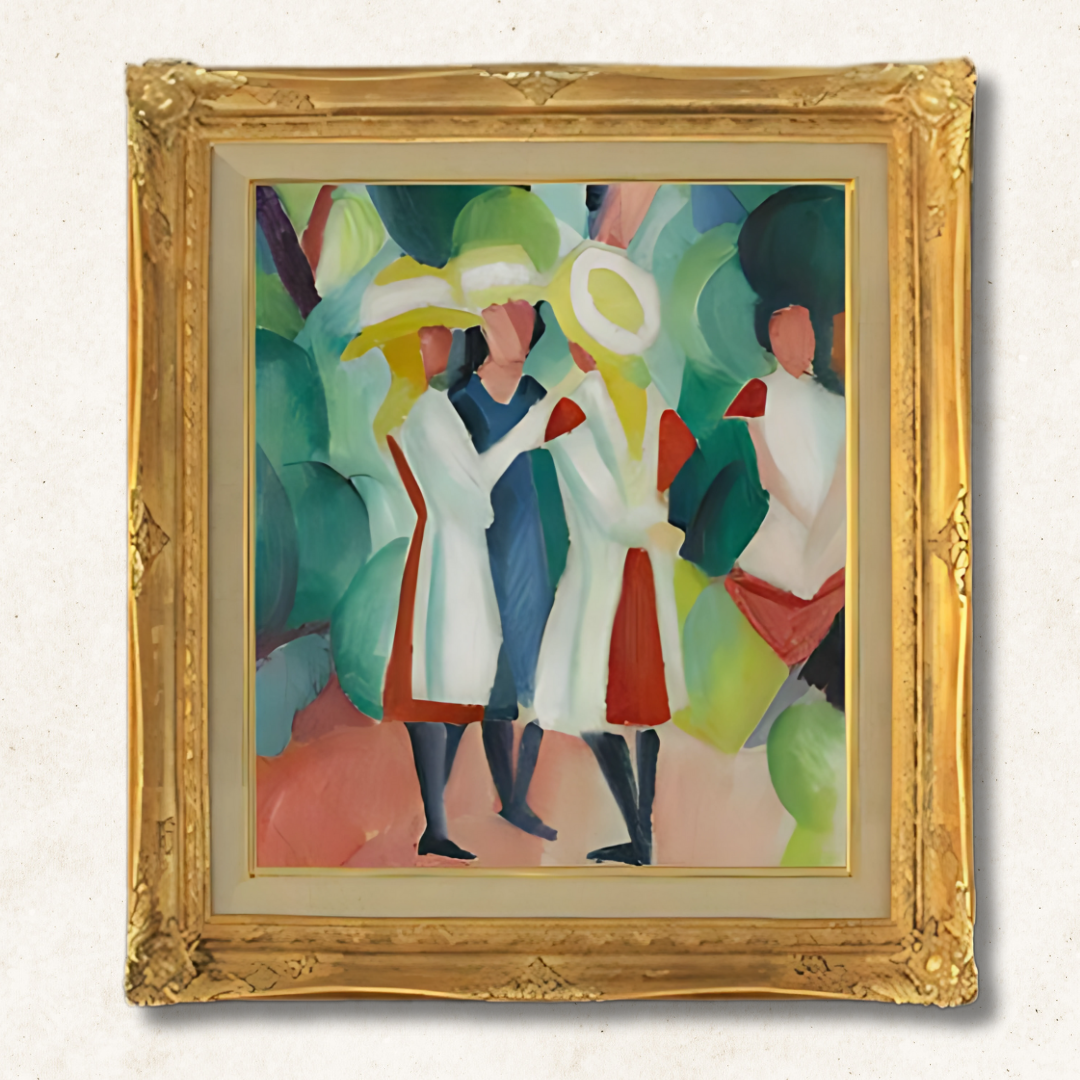 August Macke | Three girls in yellow straw hats I  F10 Wall Art - Hand-painted oil painting