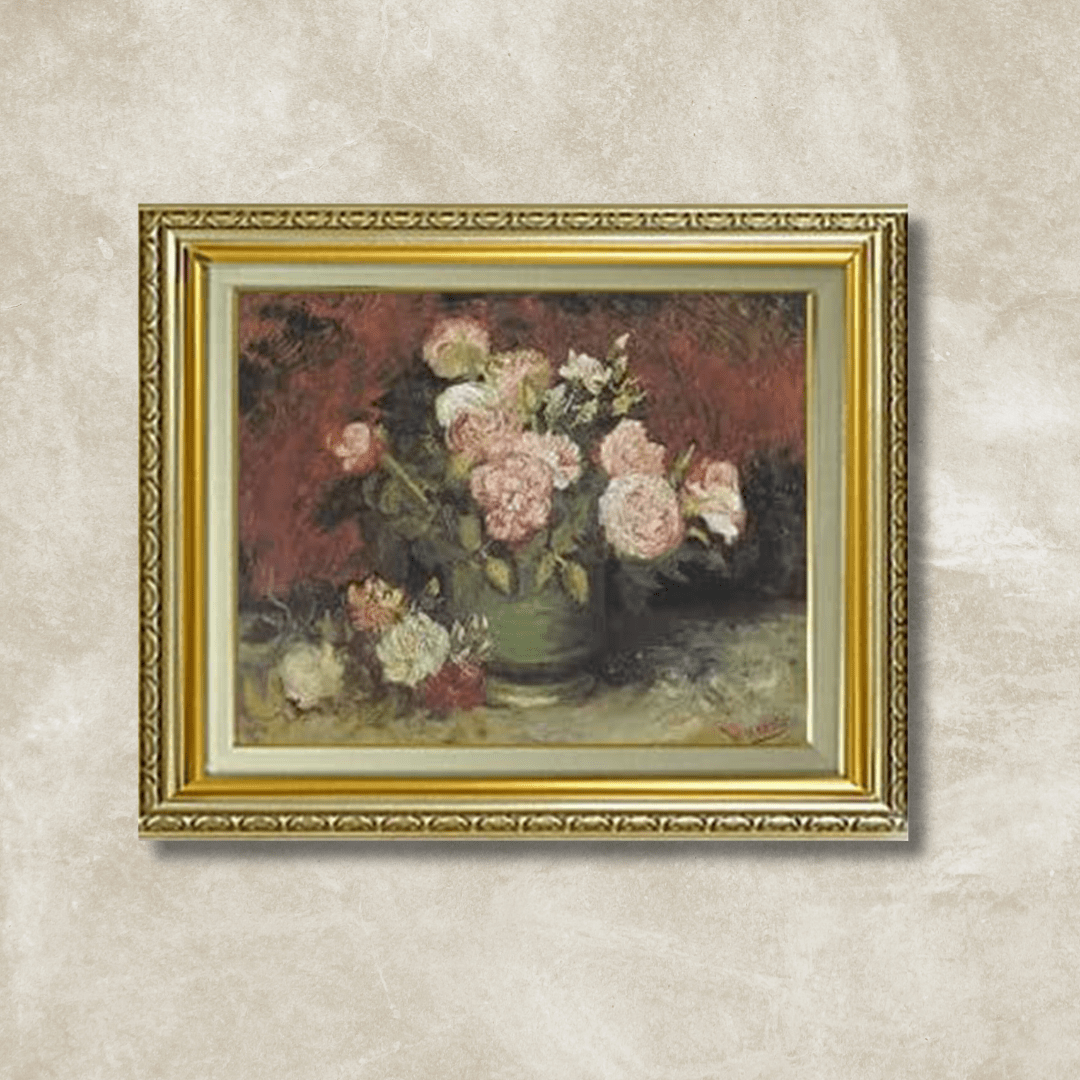 Vincent van Gogh | Bowl with Peonies and Roses F6 Wall Art - Hand-painted oil painting -  | High-Quality Oil Painting.